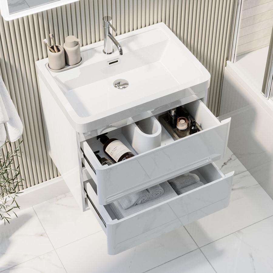 ONLY OPENED - 600mm White Wall Hung Vanity Unit with Basin - Pendle