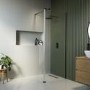 700mm Black Shower Screen for Wet Room & Walk In Shower with 300mm Hinged Flipper Return Panel – Corvus