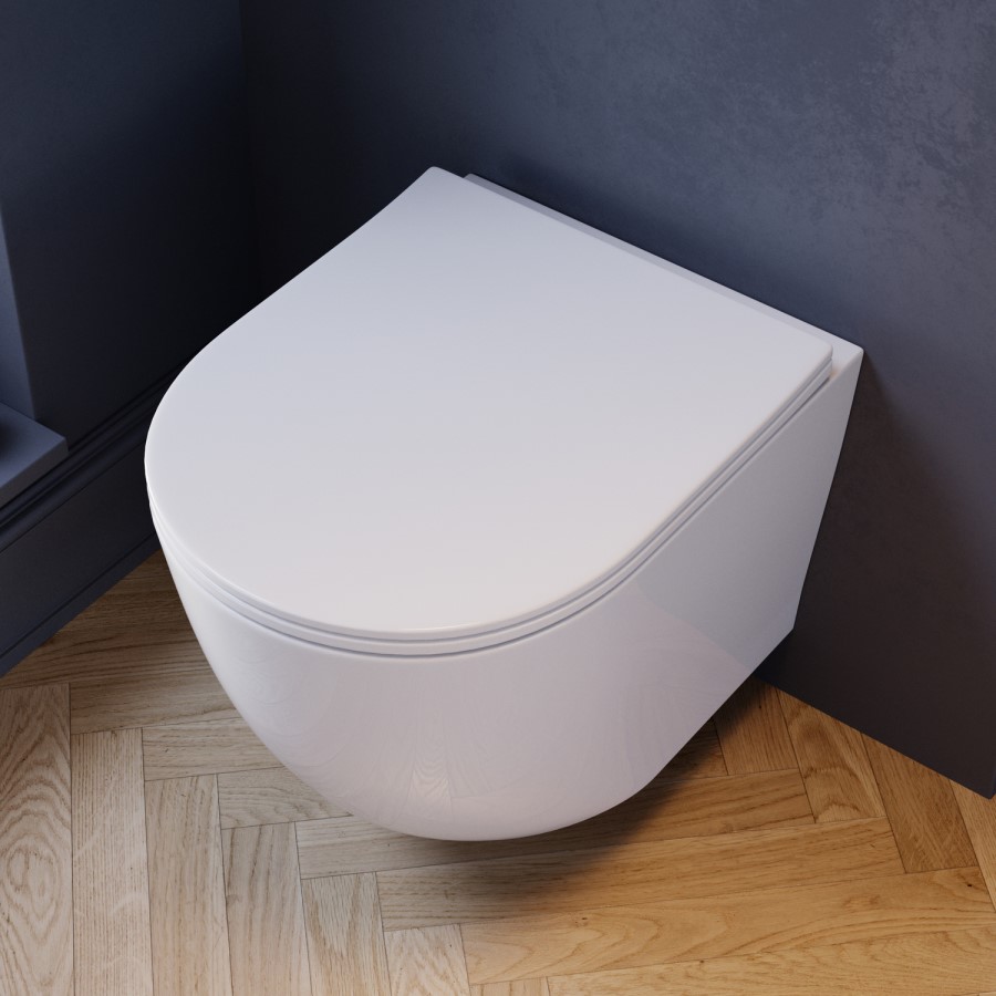 Wall Hung Rimless Toilet with Soft Close Seat, Chrome Pneumatic Flush Plate, 1168mm Frame & Cistern – Roma