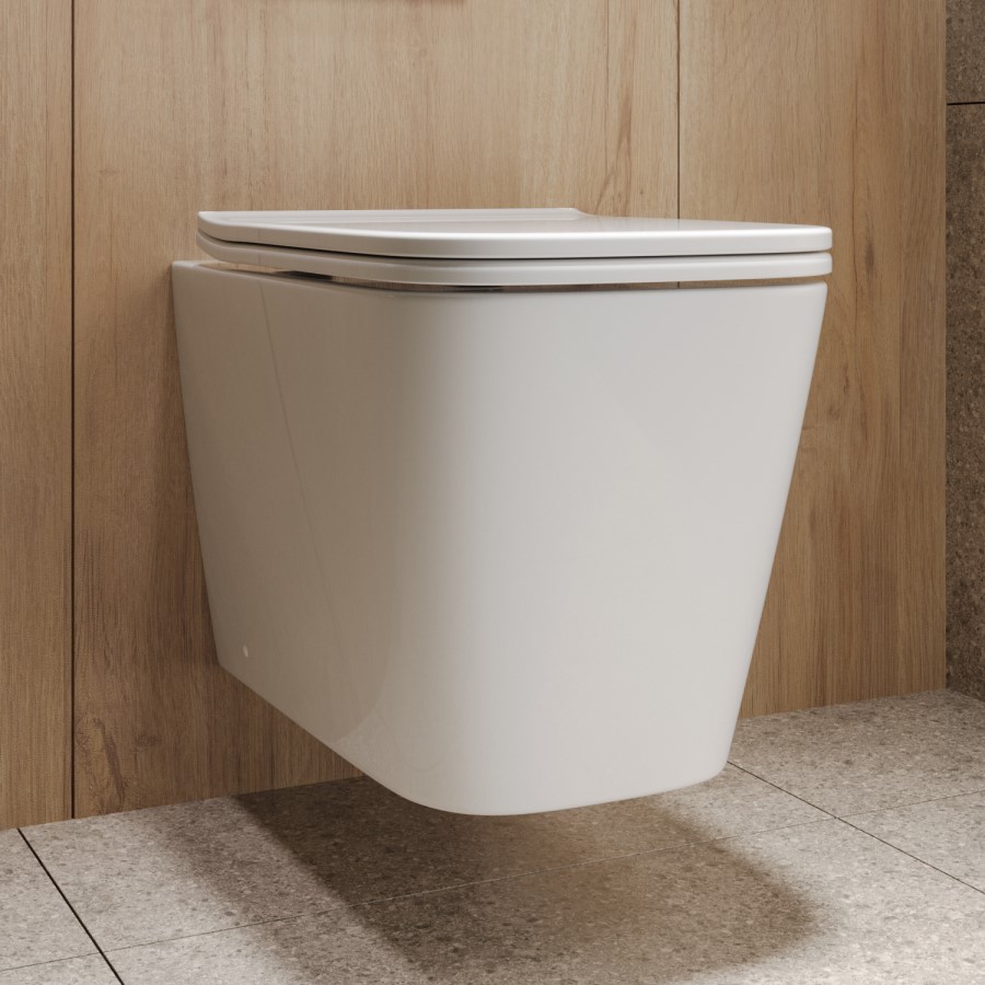 Wall Hung Toilet with Soft Close Seat, White Glass Sensor Flush Plate, 1168mm Frame & Cistern - Albi