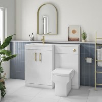 1100mm White Toilet and Sink Unit Left Hand with Square Toilet and Brass Fittings - Ashford