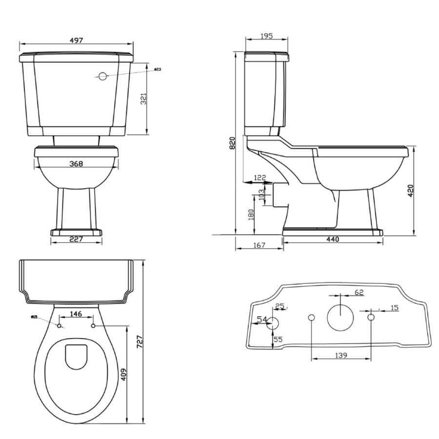 Traditional Freestanding Bath Suite with Toilet & Black Wash Stand with Basin - Helmsley