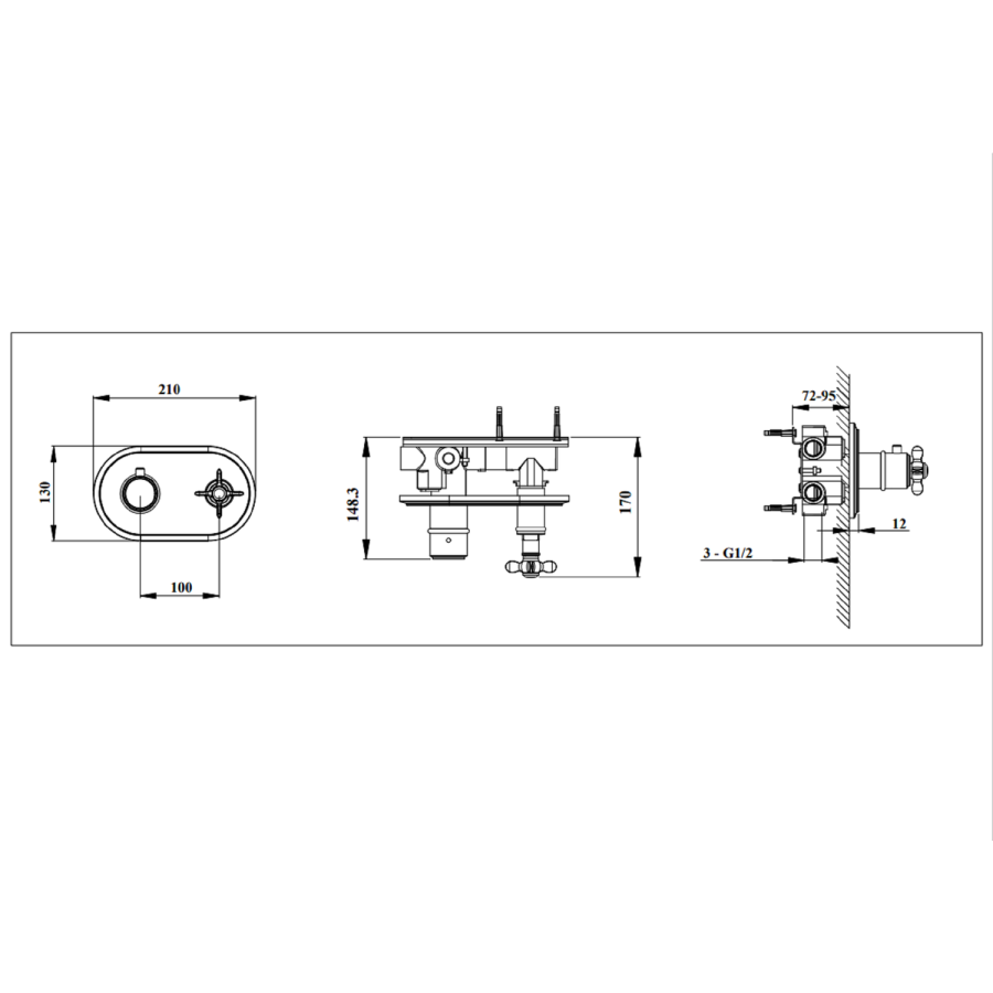 Chrome 1 Outlet Ceiling Mounted Thermostatic Mixer Shower Set - Camden