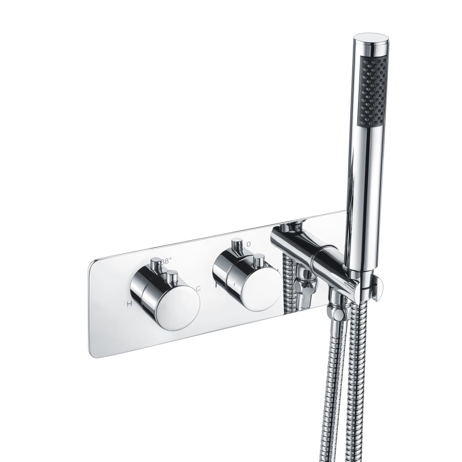 Chrome 2 Outlet Wall Mounted Thermostatic Mixer Shower Set with Integrated Hand Shower - Arissa