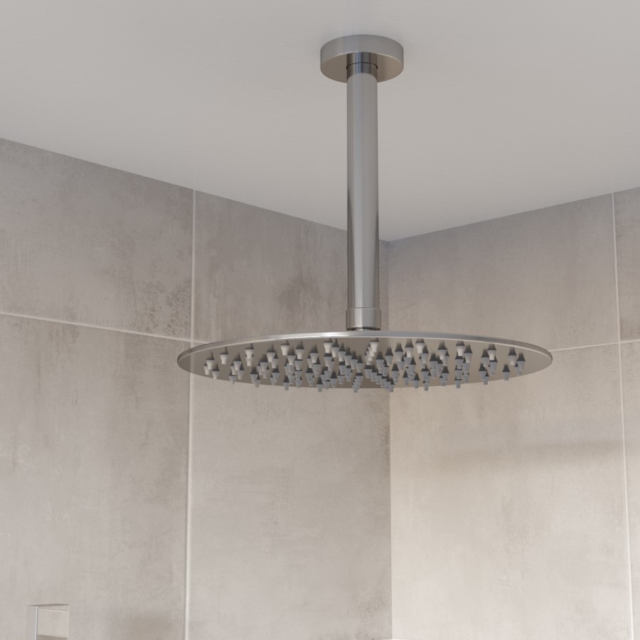 Chrome 2 Outlet Ceiling Mounted Thermostatic Mixer Shower Set with Integrated Hand Shower - Flow