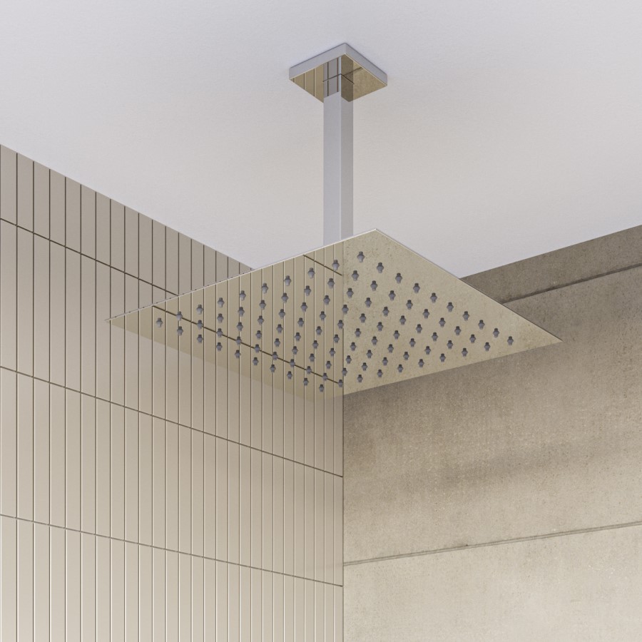 Chrome 2 Outlet Ceiling Mounted Thermostatic Mixer Shower Set with Integrated Hand Shower - Cube