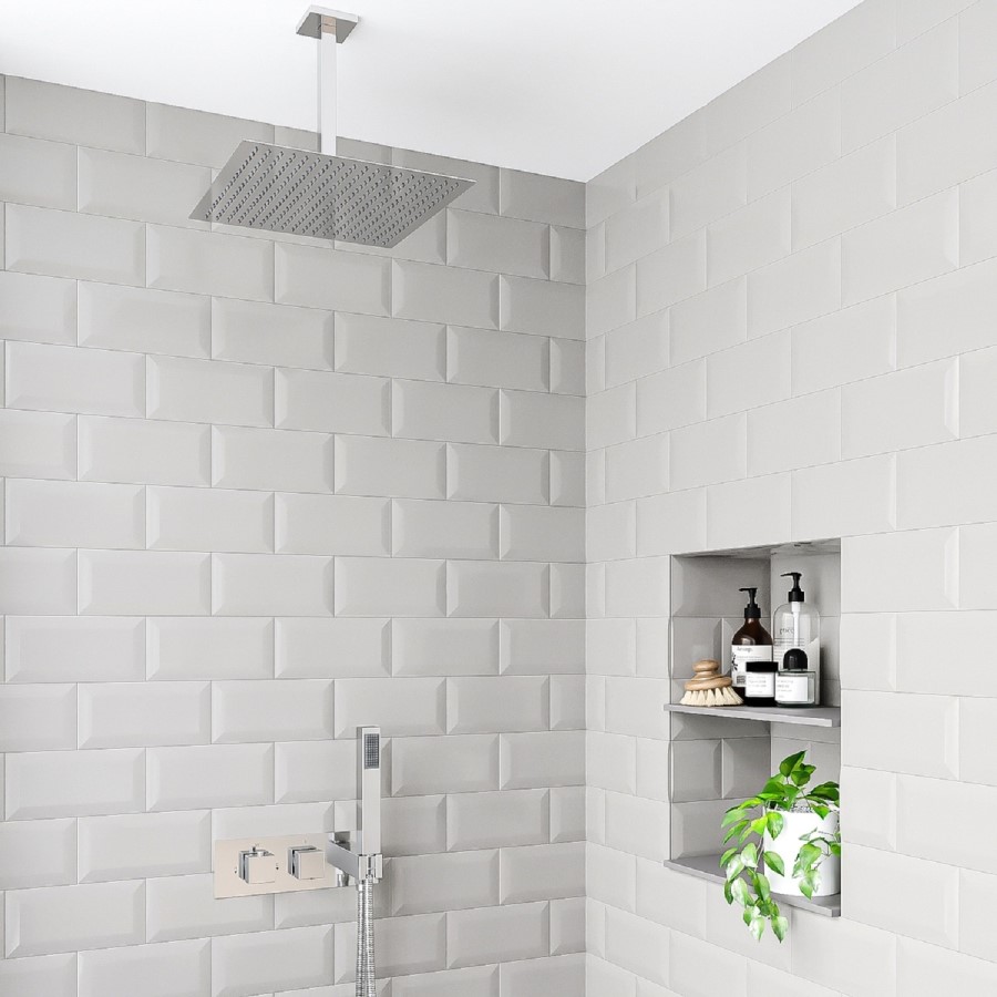 Chrome 2 Outlet Ceiling Mounted Thermostatic Mixer Shower Set with Integrated Hand Shower - Cube