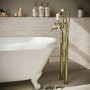 Gold Freestanding Bath Shower Mixer Tap with Stand Pipes - Helston