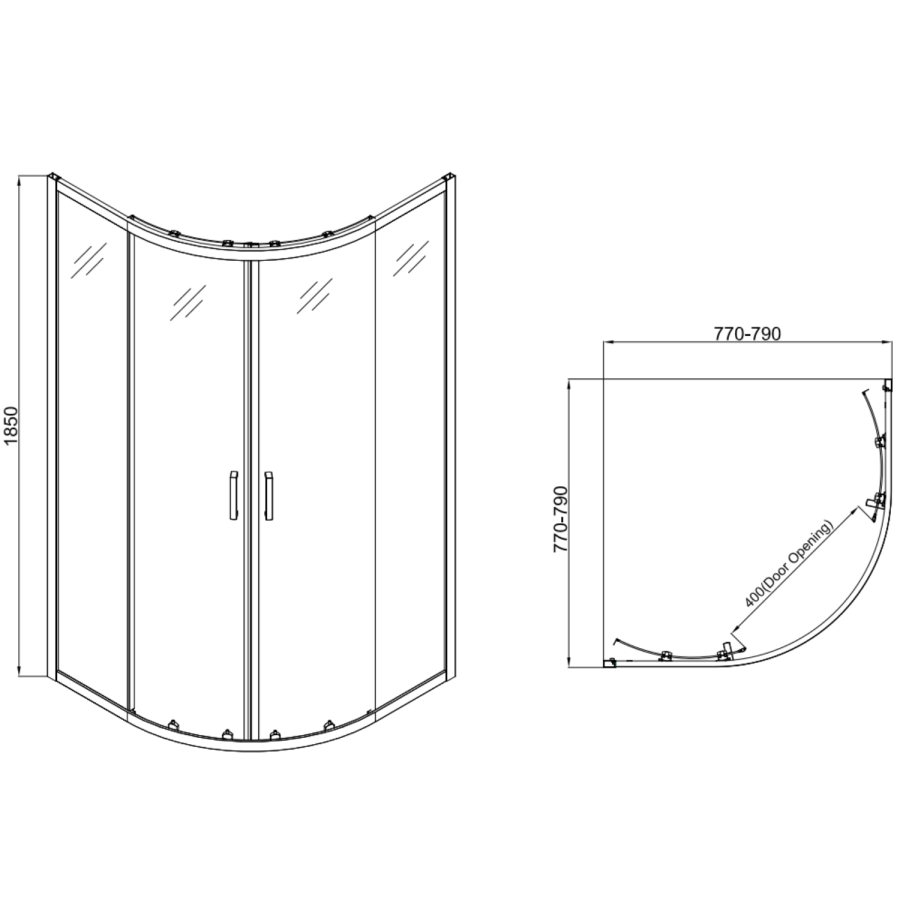 800mm Chrome 4mm Glass Quadrant Shower Enclosure - Lyra