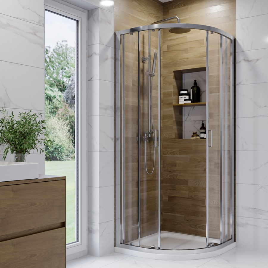 900mm Chrome 6mm Glass Quadrant Shower Enclosure with Shower Tray - Carina
