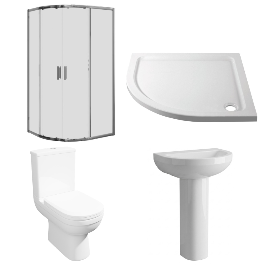 900mm Quadrant Chrome Shower Enclosure Suite with Toilet & Basin - Carina