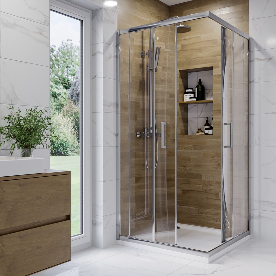 900x900mm Chrome 6mm Glass Square Corner Entry Shower Enclosure - Carina