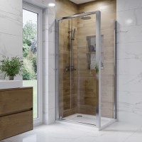 900mm Chrome 6mm Glass Square Hinged Shower Enclosure with Shower Tray - Carina