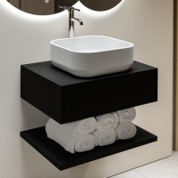 600mm Black Wall Hung Countertop Vanity Unit with Basin and Shelf - Lugo