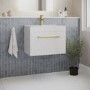600mm White Wall Hung Vanity Unit with Basin and Brass Handle - Ashford