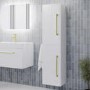 ALMOST PERFECT - Double Door White Wall Hung Tall Bathroom Cabinet with Brushed Brass Handles 350 x 1400mm - Ashford