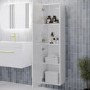 ALMOST PERFECT - Double Door White Wall Hung Tall Bathroom Cabinet with Brushed Brass Handles 350 x 1400mm - Ashford