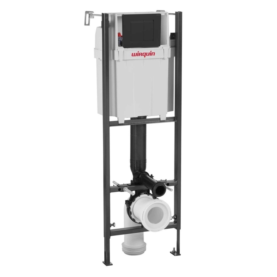 Wall Hung Rimless Toilet with Soft Close Seat, Black Mechanical Flush Plate, 1177mm Wirquin Frame & Cistern – Newport