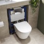 Wall Hung Rimless Toilet with Soft Close Seat, Chrome Pneumatic Flush Plate, 820mm Frame & Cistern – Newport