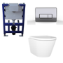 Wall Hung Rimless Toilet with Soft Close Seat, Chrome Pneumatic Flush Plate, 820mm Frame & Cistern – Newport