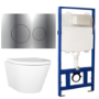 Wall Hung Rimless Toilet with Soft Close Seat, Chrome Pneumatic Flush Plate, 1168mm Frame & Cistern – Newport