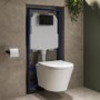 Wall Hung Rimless Toilet with Soft Close Seat, Matt Black Pneumatic Flush Plate, 1168mm Frame & Cistern – Newport