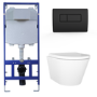 Wall Hung Rimless Toilet with Soft Close Seat, Brushed Brass Pneumatic Flush Plate, 1168mm Frame & Cistern – Newport