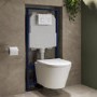 Wall Hung Rimless Toilet with Soft Close Seat, White Glass Sensor Flush Plate, 1168mm Frame & Cistern – Newport