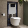 Wall Hung Rimless Toilet with Soft Close Seat, Black Glass Sensor Flush Plate, 1168mm Frame & Cistern – Newport