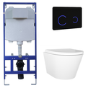 Wall Hung Rimless Toilet with Soft Close Seat, Black Glass Sensor Flush Plate, 1168mm Frame & Cistern – Newport