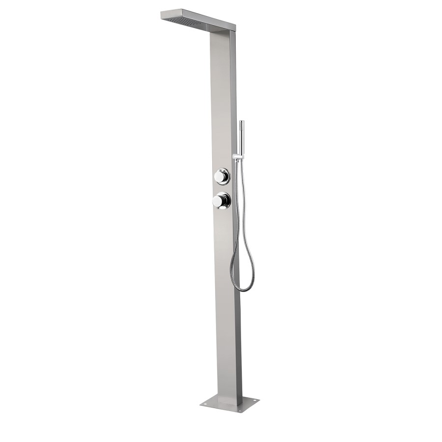Chrome Thermostatic Outdoor Shower with Pencil Hand Shower 2 Outlets - Suva