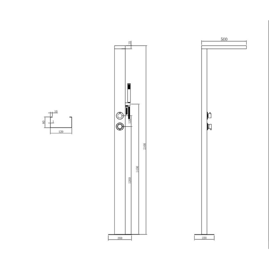 Chrome Thermostatic Outdoor Shower with Pencil Hand Shower 2 Outlets - Suva