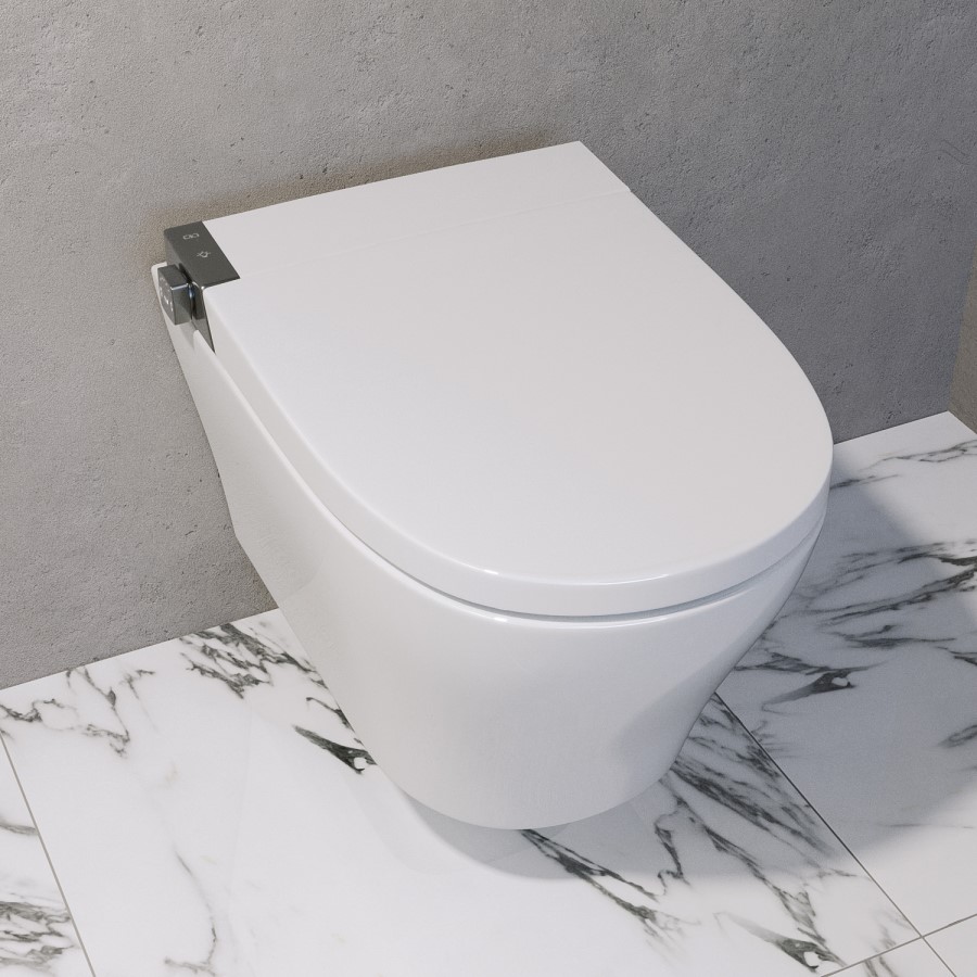 Wall Hung Smart Bidet Japanese Toilet with Heated Seat & Brushed Bronze Pneumatic Flush Plate, 1168mm Frame & Cistern - Purificare