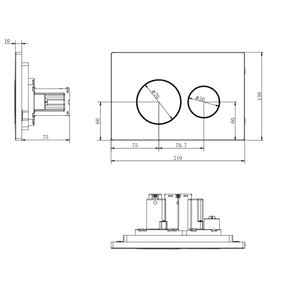 Wall Hung Toilet with Soft Close Seat, Pneumatic Black Flush Plate, 1168mm Frame & Cistern - Albi