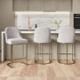 Set of 3 Beige Boucle Kitchen Stools with Gold Legs - Callie