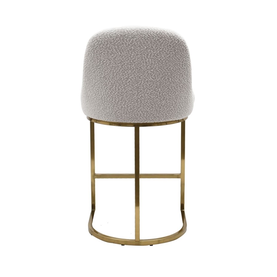 Set of 3 Beige Boucle Kitchen Stools with Gold Legs - Callie
