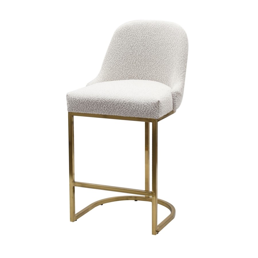 Set of 3 Beige Boucle Kitchen Stools with Gold Legs - Callie