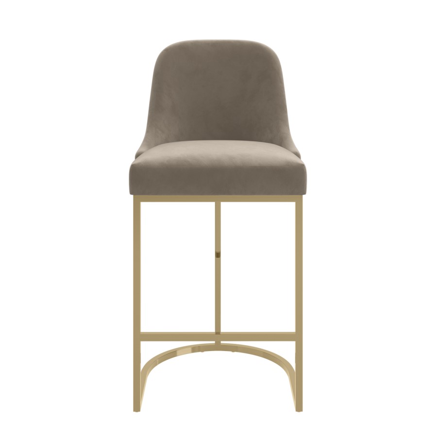 Set of 4 Mink Velvet Kitchen Stools with Gold Legs - Callie