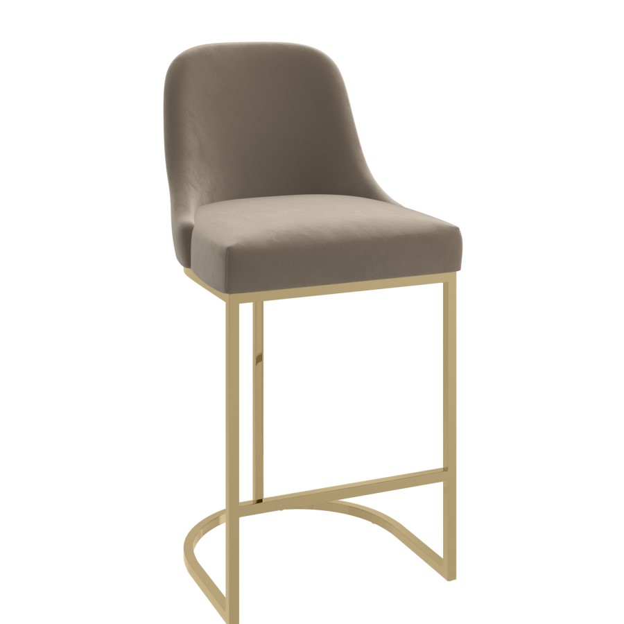 Set of 4 Mink Velvet Kitchen Stools with Gold Legs - Callie