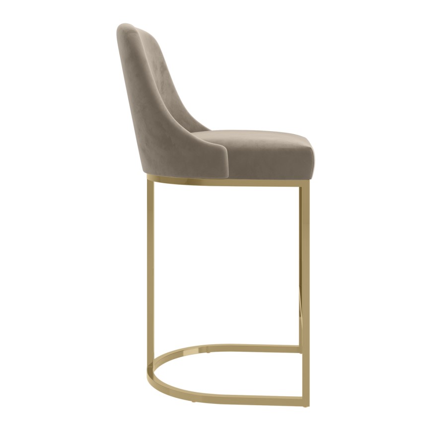 Set of 4 Mink Velvet Kitchen Stools with Gold Legs - Callie