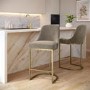 Set of 2 Mink Velvet Kitchen Stools with Gold Legs - Callie