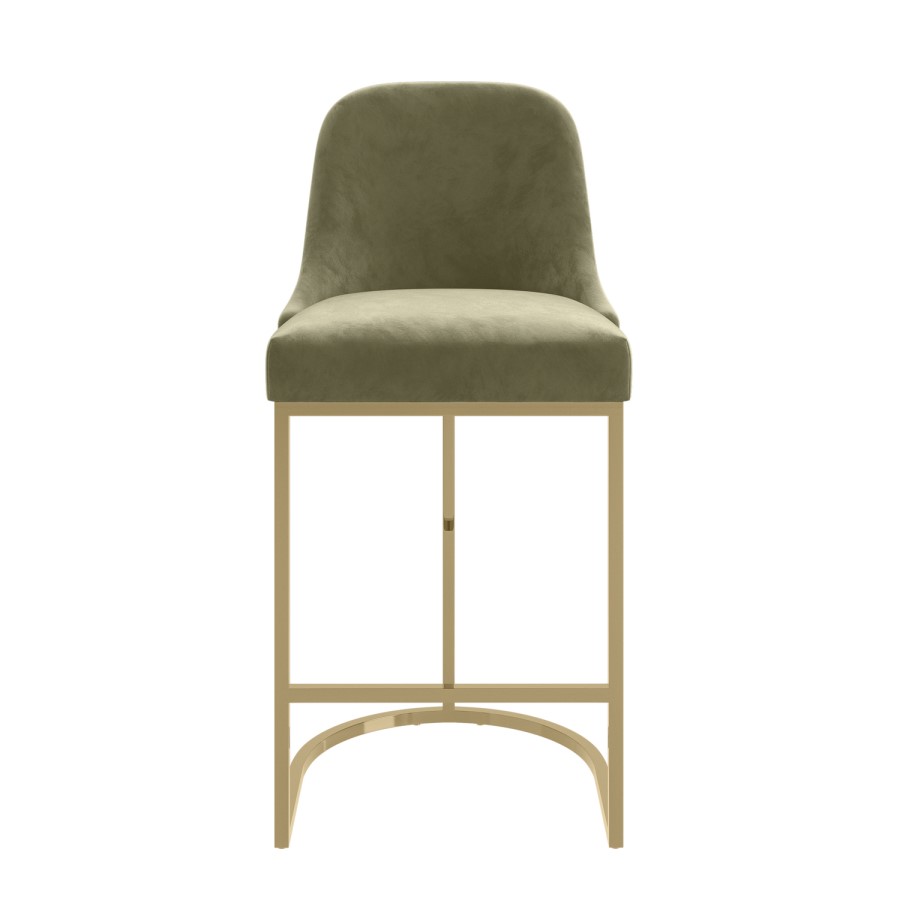 Set of 2 Sage Green Velvet Kitchen Stools with Gold Legs - Callie