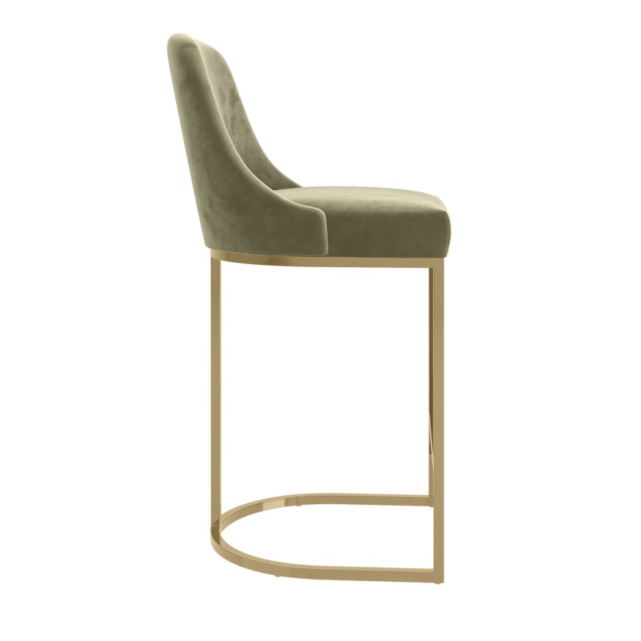 Set of 2 Sage Green Velvet Kitchen Stools with Gold Legs - Callie