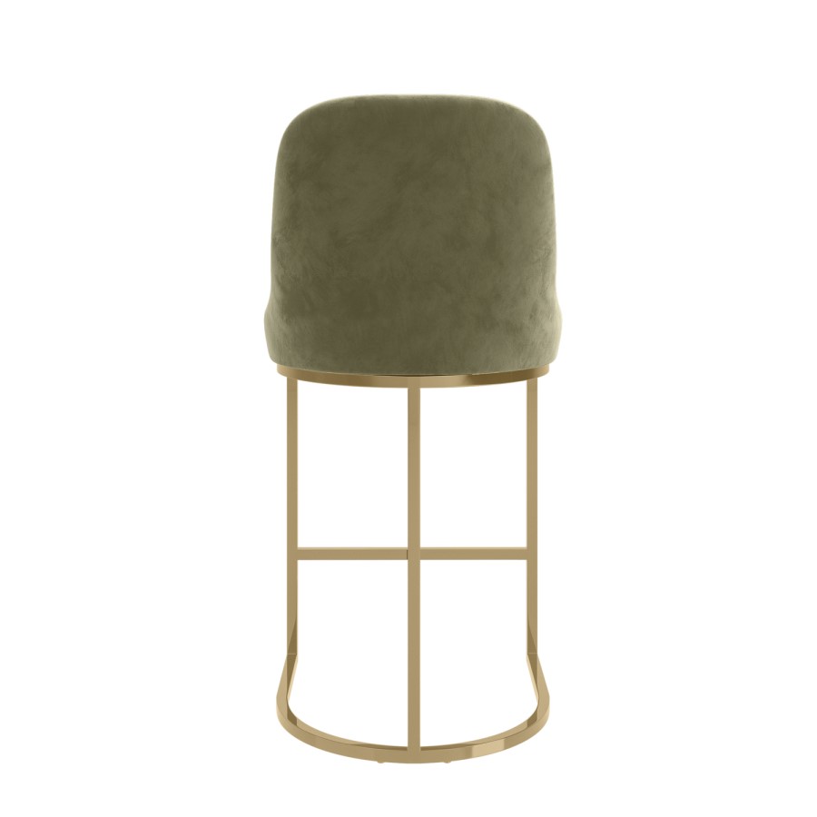 Set of 2 Sage Green Velvet Kitchen Stools with Gold Legs - Callie
