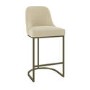 Set of 2 Beige Upholstered Kitchen Stools with Brass Legs - Callie