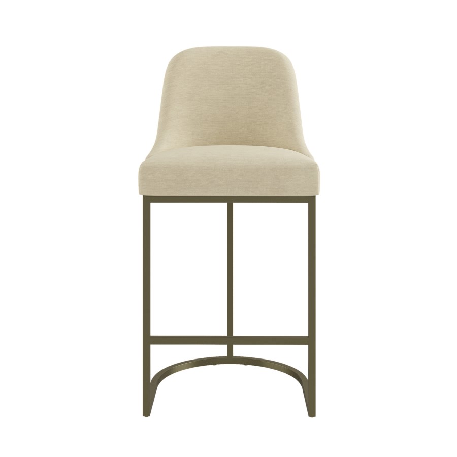 ALMOST PERFECT - Beige Upholstered Kitchen Stool with Brass Legs - Callie