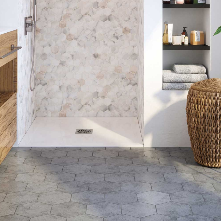 900x900mm Square 25mm Slimline White Stone Resin Shower Tray – Harmony