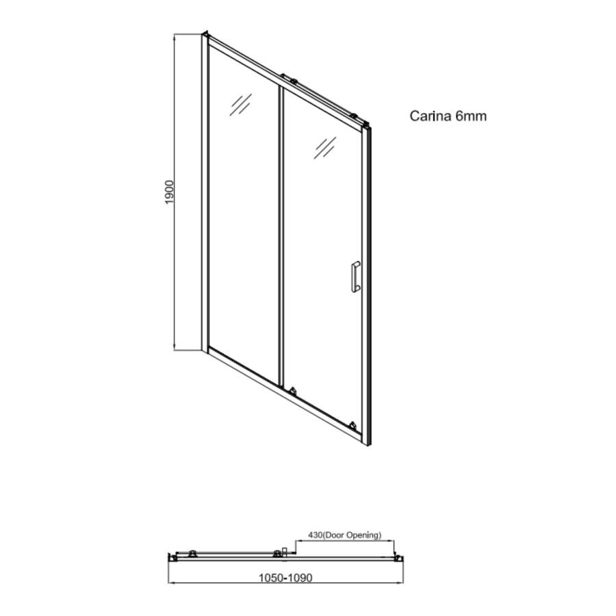 1100x700mm Chrome 6mm Glass Rectangular Sliding Shower Enclosure - Carina