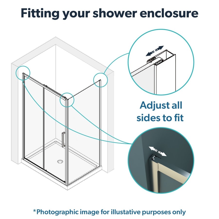 1100x700mm Chrome 6mm Glass Rectangular Sliding Shower Enclosure - Carina