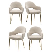 Set of 4 Beige Upholstered Dining Chairs with Gold Legs - Colbie
